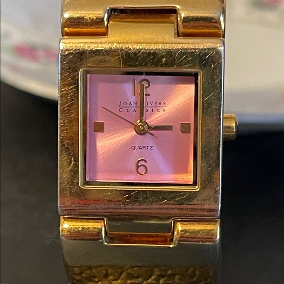 Vintage Joan Rivers Classic Floral Acrylic Cuff Watch *WORKS* main image 6